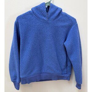 Athleta Girl Blue Sherpa Hooded Pullover Sweatshirt L 12 Youth